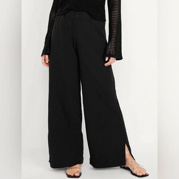 NWT! Old Navy Black High-Waisted Crinkle Gauze Super Wide-Leg Pants - Multiple - Picture 2 of 9
